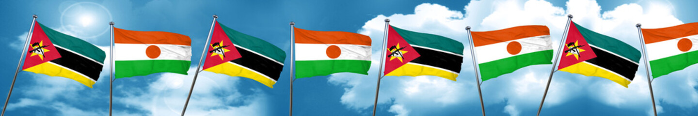 Mozambique flag with Niger flag, 3D rendering
