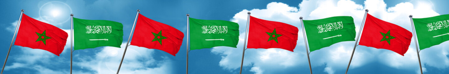 Morocco flag with Saudi Arabia flag, 3D rendering