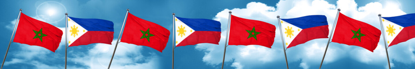 Morocco flag with Philippines flag, 3D rendering