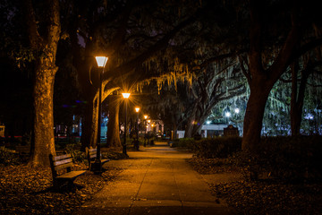 Forsyth Park in Savannah, Georgia at Night
