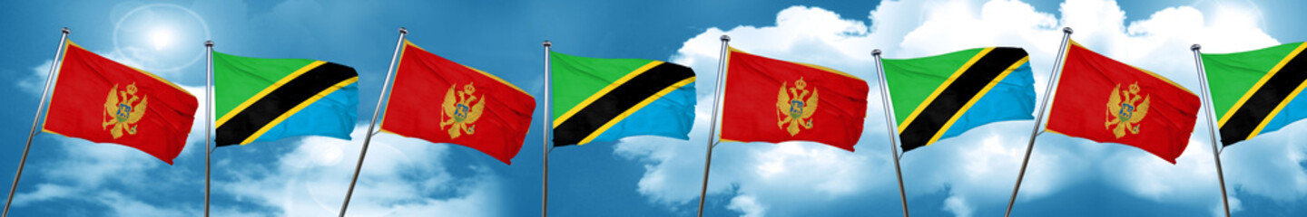 Montenegro flag with Tanzania flag, 3D rendering