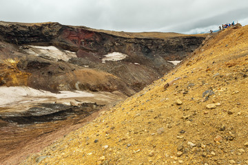 Climbing to active volcano Mutnovsky on Kamchatka.