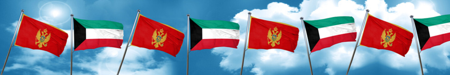 Montenegro flag with Kuwait flag, 3D rendering
