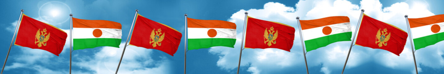 Montenegro flag with Niger flag, 3D rendering