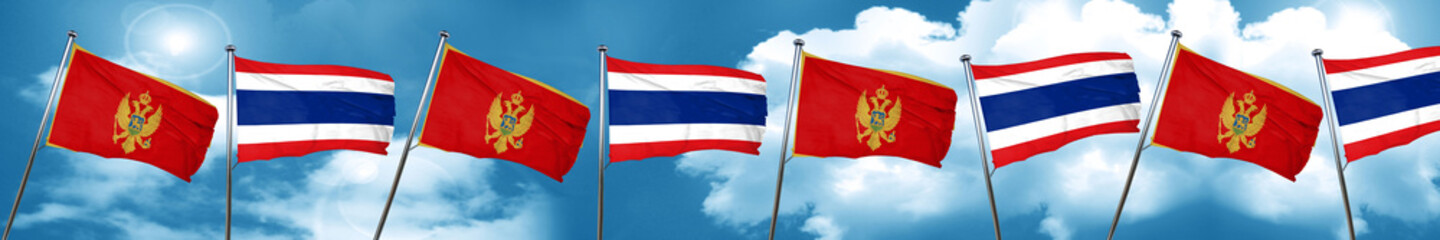 Montenegro flag with Thailand flag, 3D rendering