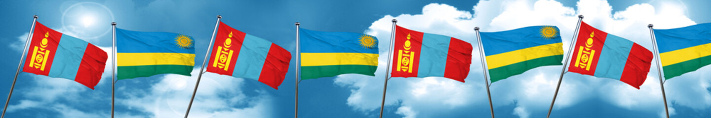 Mongolia flag with rwanda flag, 3D rendering