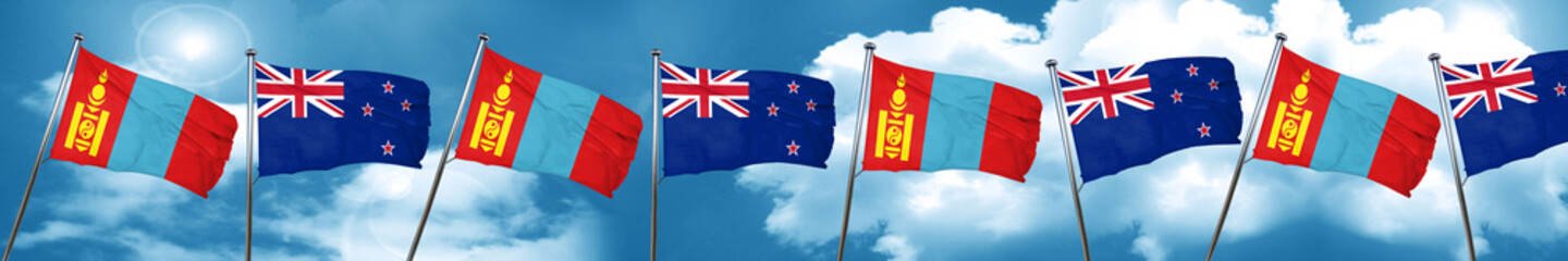 Mongolia flag with New Zealand flag, 3D rendering