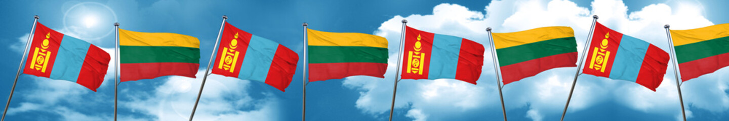Mongolia flag with Lithuania flag, 3D rendering
