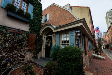 Historic Brick Buildings in Society Hill in Philadelphia, Pennsy