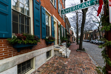 Fototapeta na wymiar Historic Brick Buildings in Society Hill in Philadelphia, Pennsy