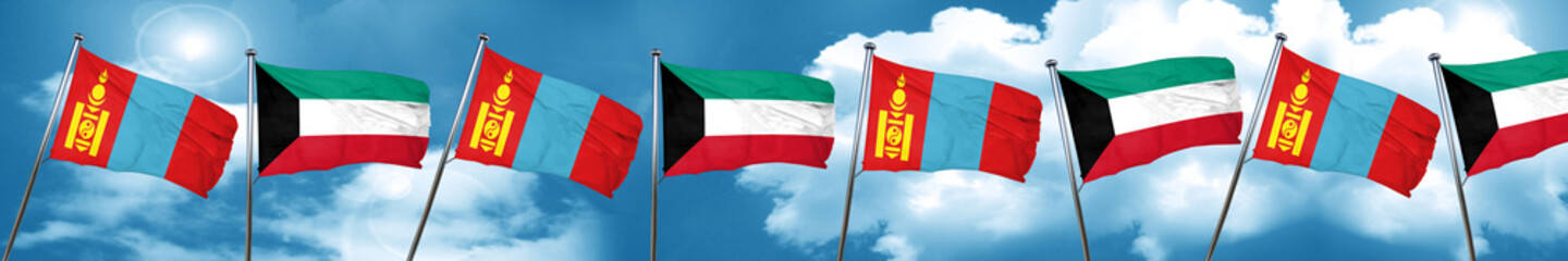 Mongolia flag with Kuwait flag, 3D rendering