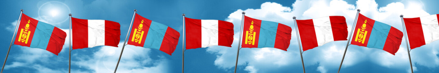 Mongolia flag with Peru flag, 3D rendering