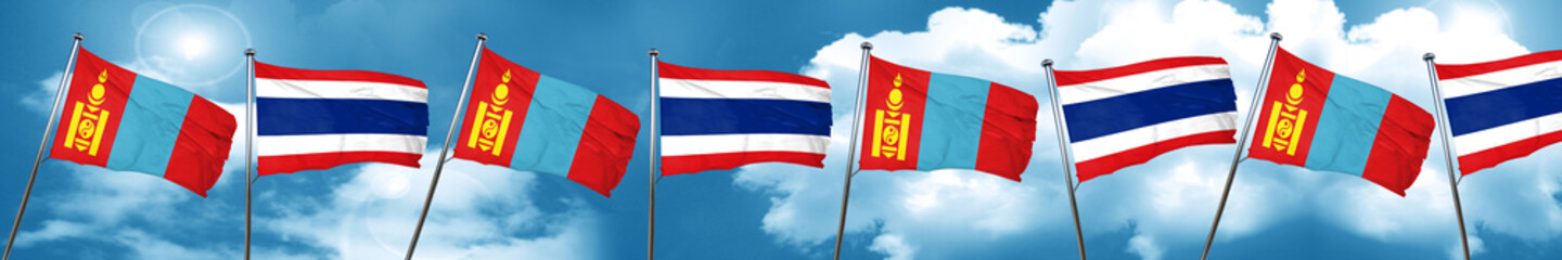 Mongolia flag with Thailand flag, 3D rendering
