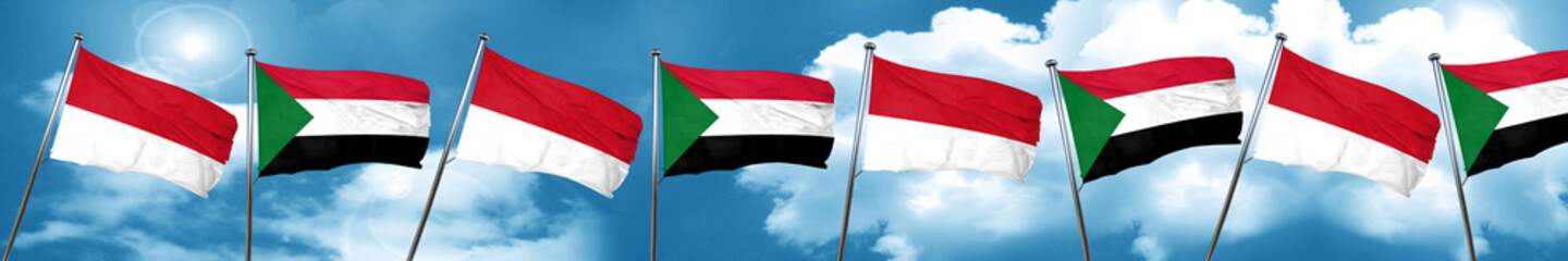 monaco flag with Sudan flag, 3D rendering