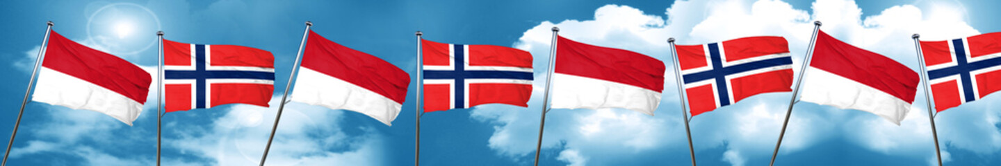monaco flag with Norway flag, 3D rendering