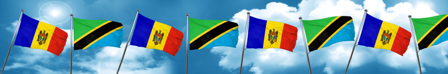 Moldova flag with Tanzania flag, 3D rendering