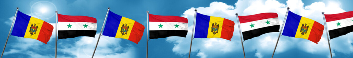 Moldova flag with Syria flag, 3D rendering