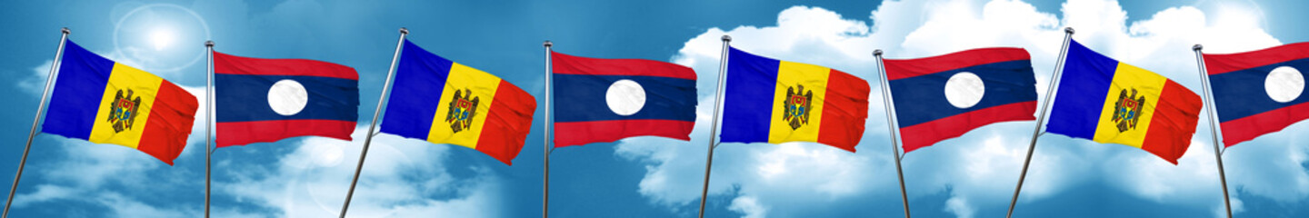 Moldova flag with Laos flag, 3D rendering