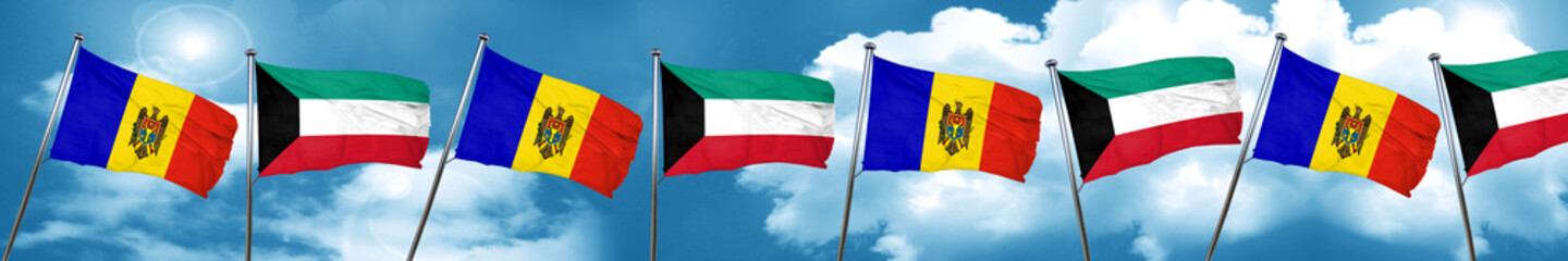 Moldova flag with Kuwait flag, 3D rendering