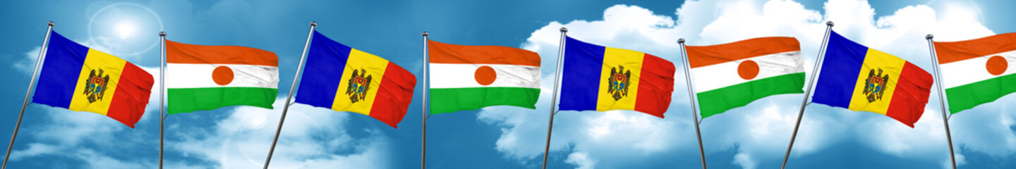 Moldova flag with Niger flag, 3D rendering