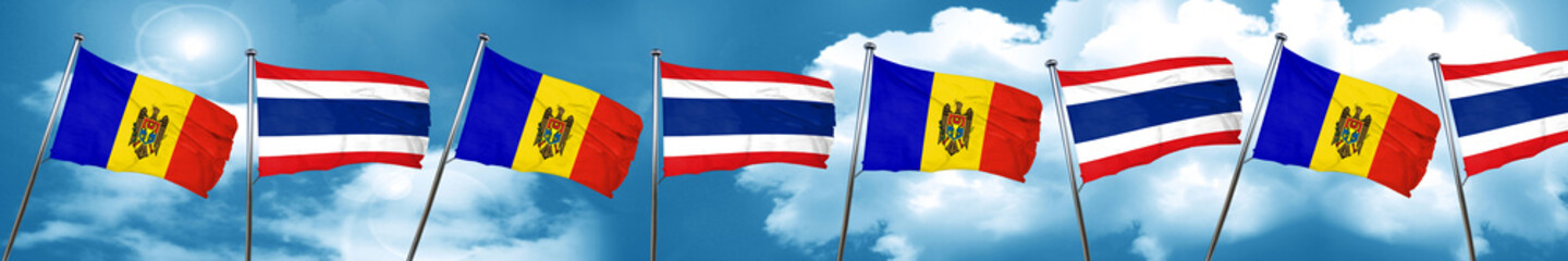 Moldova flag with Thailand flag, 3D rendering