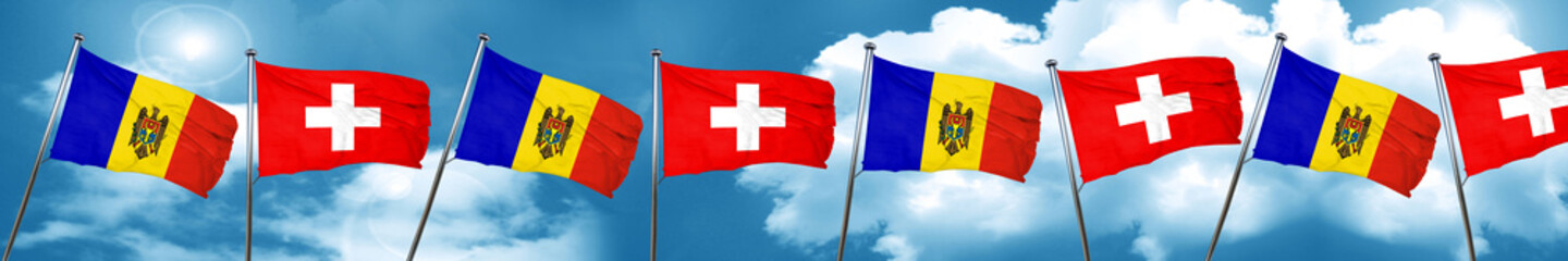Moldova flag with Switzerland flag, 3D rendering