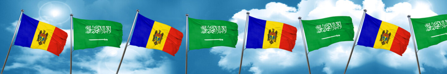Moldova flag with Saudi Arabia flag, 3D rendering