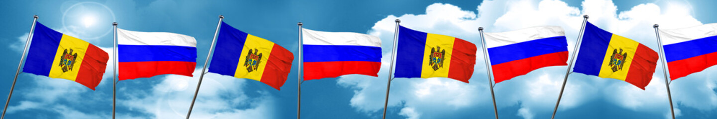 Moldova flag with Russia flag, 3D rendering