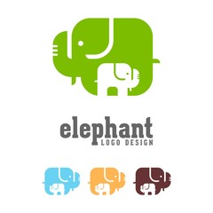 Simple Modern Abstract Elephant And Baby Elephant Vector Logo Outline