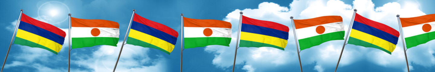 Mauritius flag with Niger flag, 3D rendering