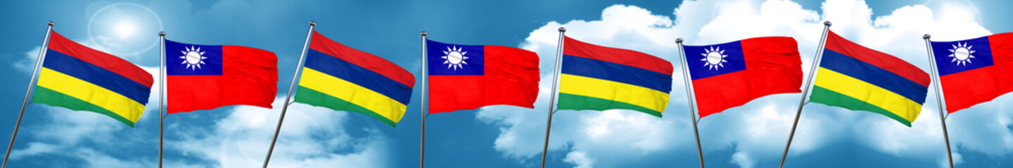 Mauritius flag with Taiwan flag, 3D rendering