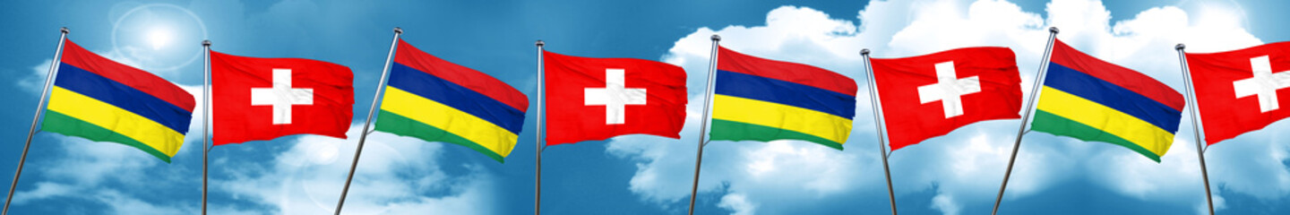 Mauritius flag with Switzerland flag, 3D rendering