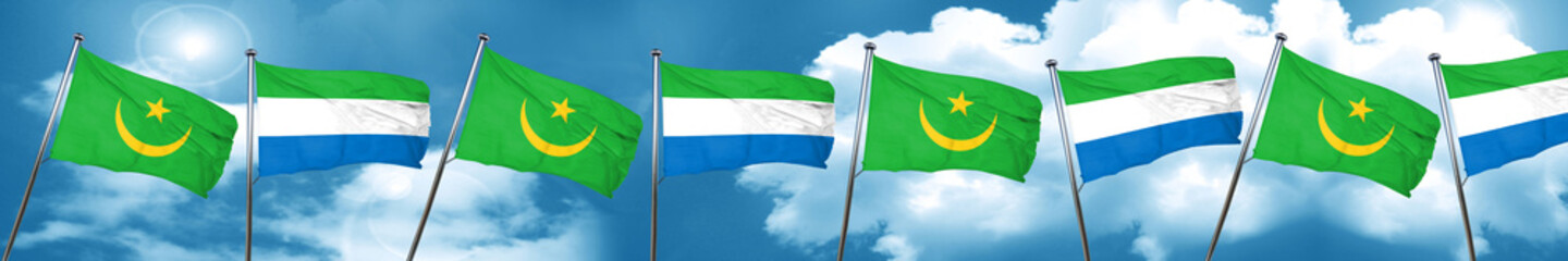 Mauritania flag with Sierra Leone flag, 3D rendering