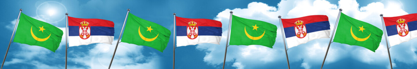 Mauritania flag with Serbia flag, 3D rendering