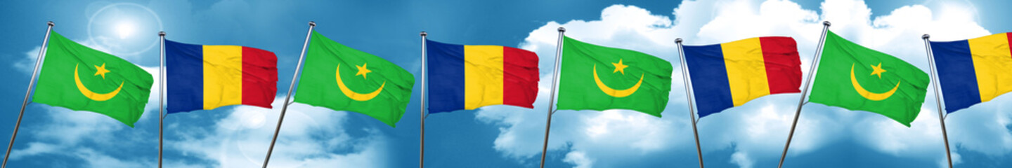 Mauritania flag with Romania flag, 3D rendering