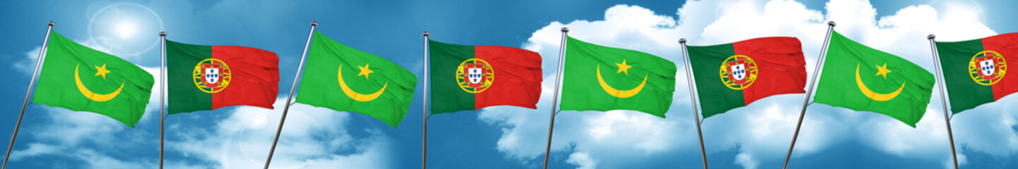 Mauritania flag with Portugal flag, 3D rendering