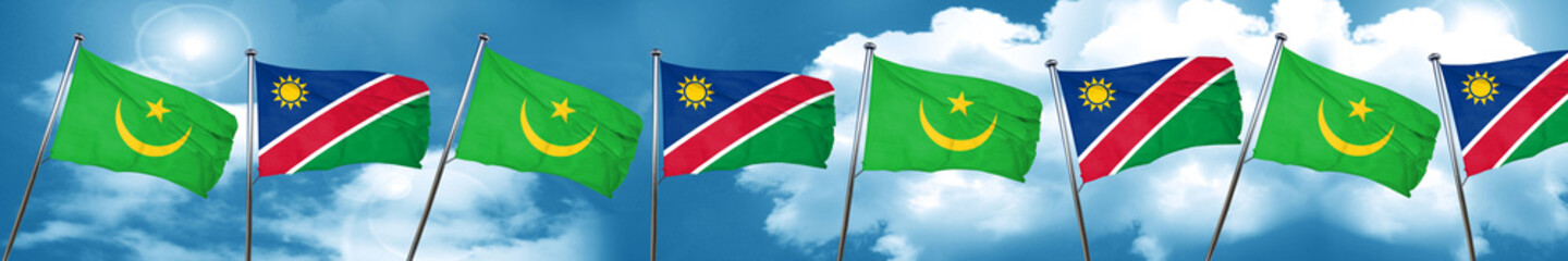 Mauritania flag with Namibia flag, 3D rendering