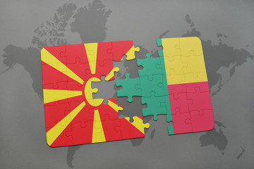 puzzle with the national flag of macedonia and benin on a world map