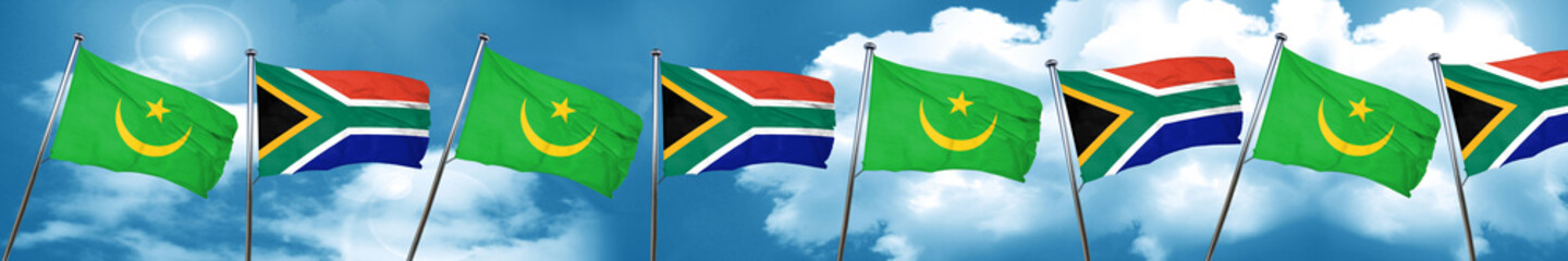 Mauritania flag with South Africa flag, 3D rendering