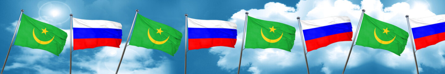 Mauritania flag with Russia flag, 3D rendering