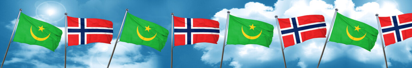 Mauritania flag with Norway flag, 3D rendering
