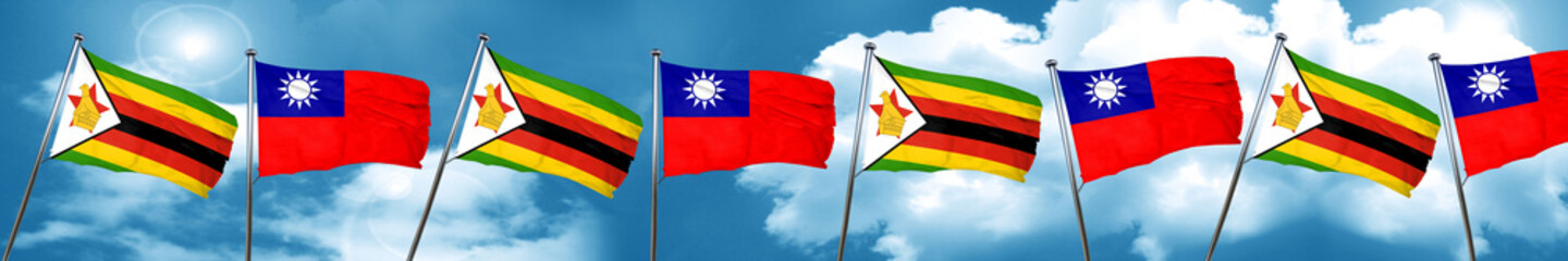 Zimbabwe flag with Taiwan flag, 3D rendering