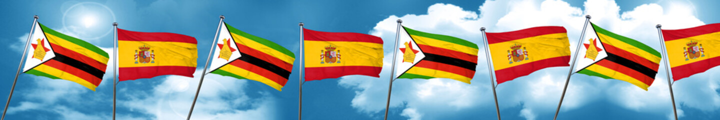 Zimbabwe flag with Spain flag, 3D rendering