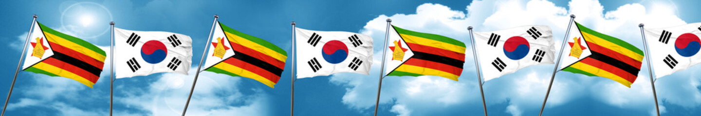 Zimbabwe flag with South Korea flag, 3D rendering