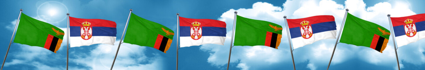 Zambia flag with Serbia flag, 3D rendering