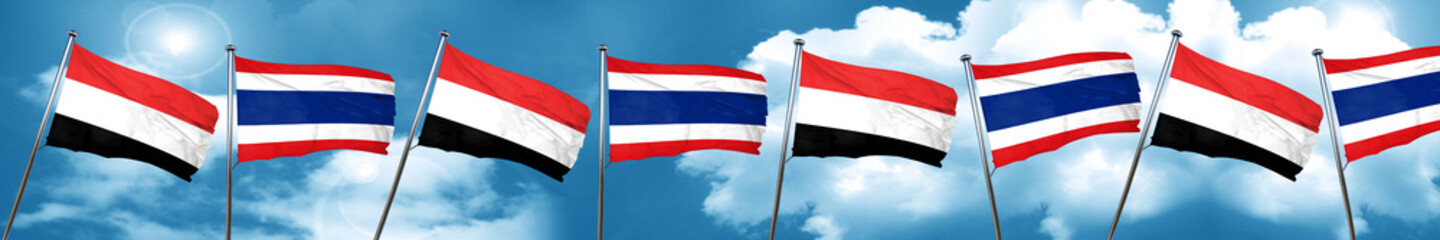 Fototapeta na wymiar Yemen flag with Thailand flag, 3D rendering