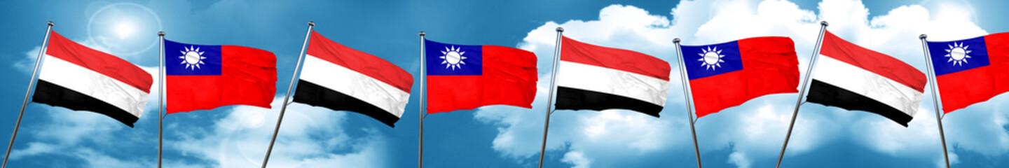 Yemen flag with Taiwan flag, 3D rendering