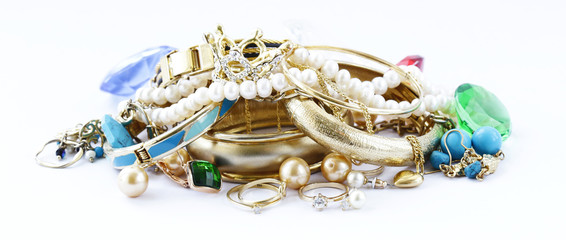 gold jewelry and pearls, bracelets and chains © Olga Kriger