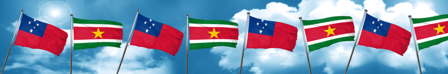 Fototapeta na wymiar Samoa flag with Suriname flag, 3D rendering