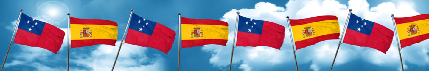 Samoa flag with Spain flag, 3D rendering